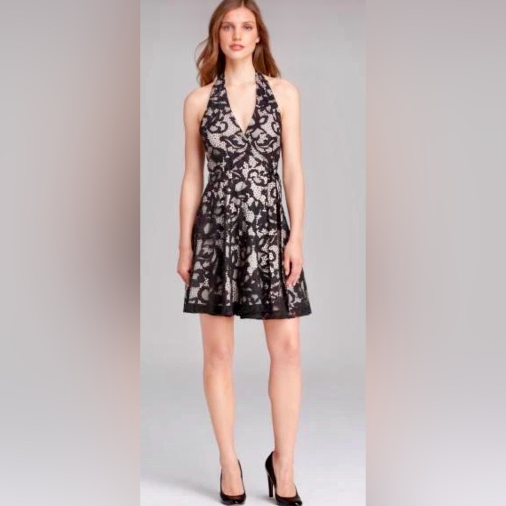 NWT Diane Von Furstenberg Amelia True Wrap Halter Dress in Black & Nougat ZB8